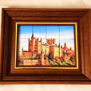 Vintage framed tiled landscape  art wall decor Segovia, Spain home decor